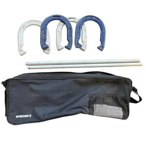 Vintage SportCraft Horse Shoe Set Of 4 Blue Silver Shoes 2 Steel Spikes and Case